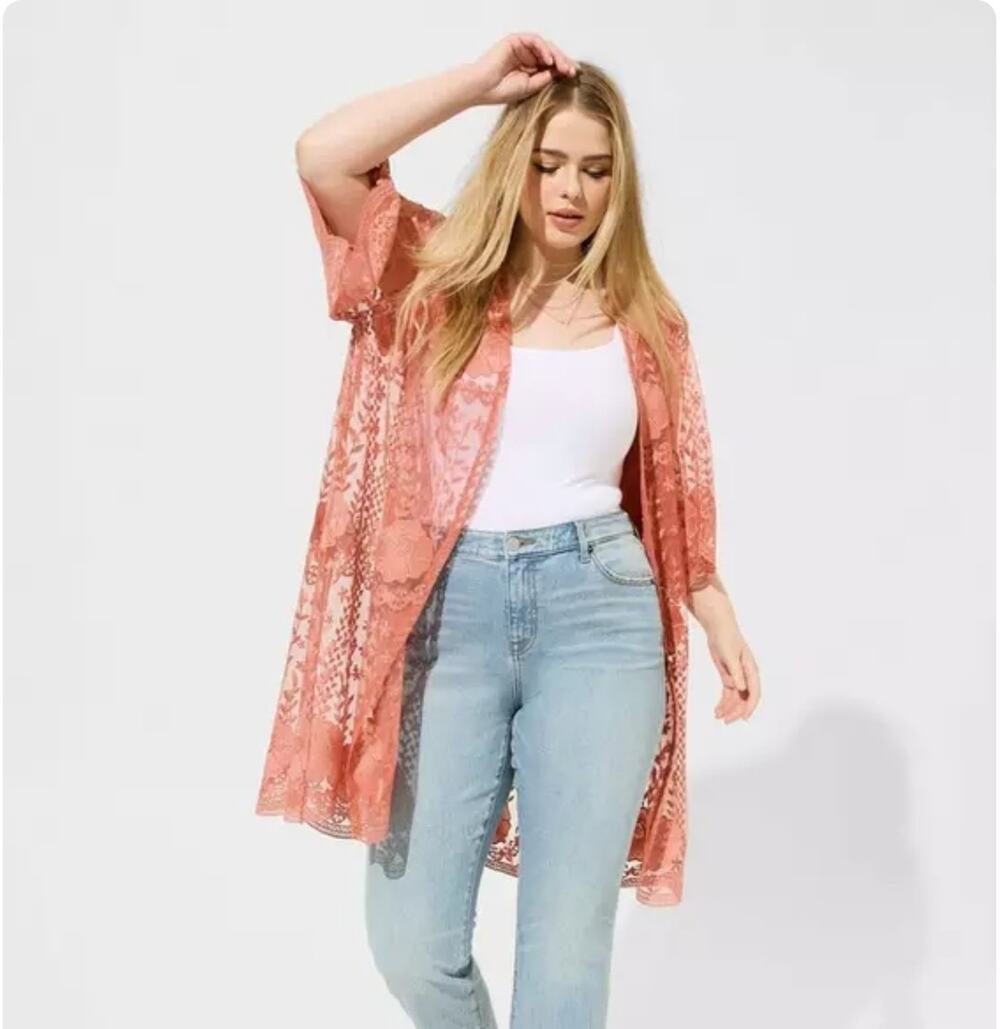 NEW Scalloped Lace Crochet Boho Cute Flowy Kimono Sz 3x 4x Festival Ethereal